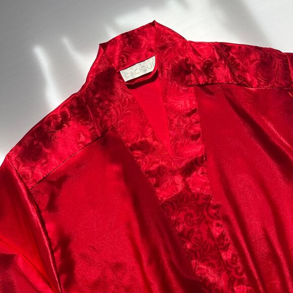 Vintage Red Satin Robe Lingerie Cacique Cardigan - Picture 7 of 11